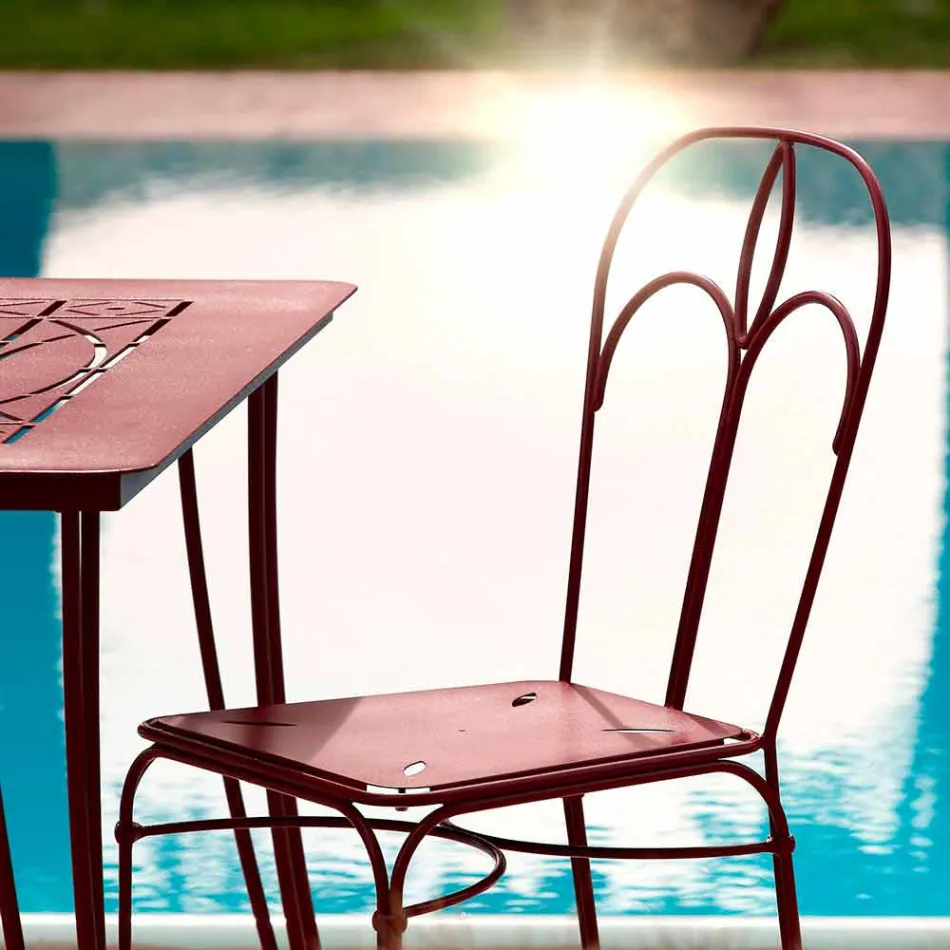 Cadeira de Jardim em Ferro Vermelho com Almofada Made in Italy, 2 Peças - Ágata Viadurini