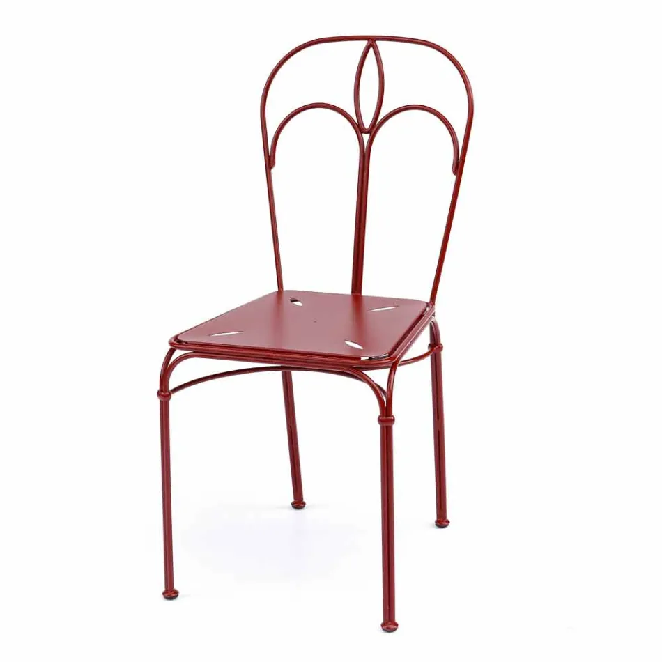 Cadeira de Jardim em Ferro Vermelho com Almofada Made in Italy, 2 Peças - Ágata Viadurini