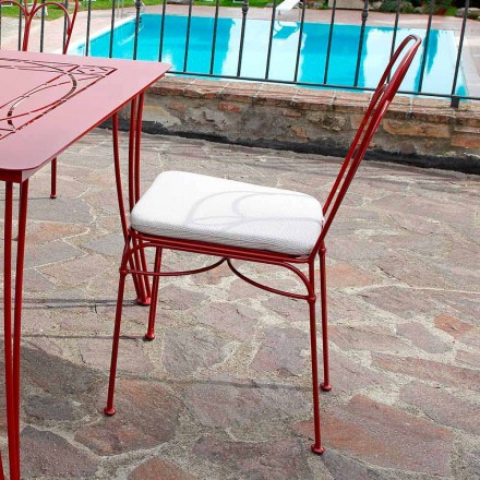 Cadeira de Jardim em Ferro Vermelho com Almofada Made in Italy, 2 Peças - Ágata Viadurini
