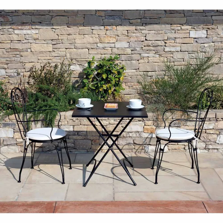 Cadeira de jardim em ferro pintado de preto com estrutura empilhável - Nacim Viadurini