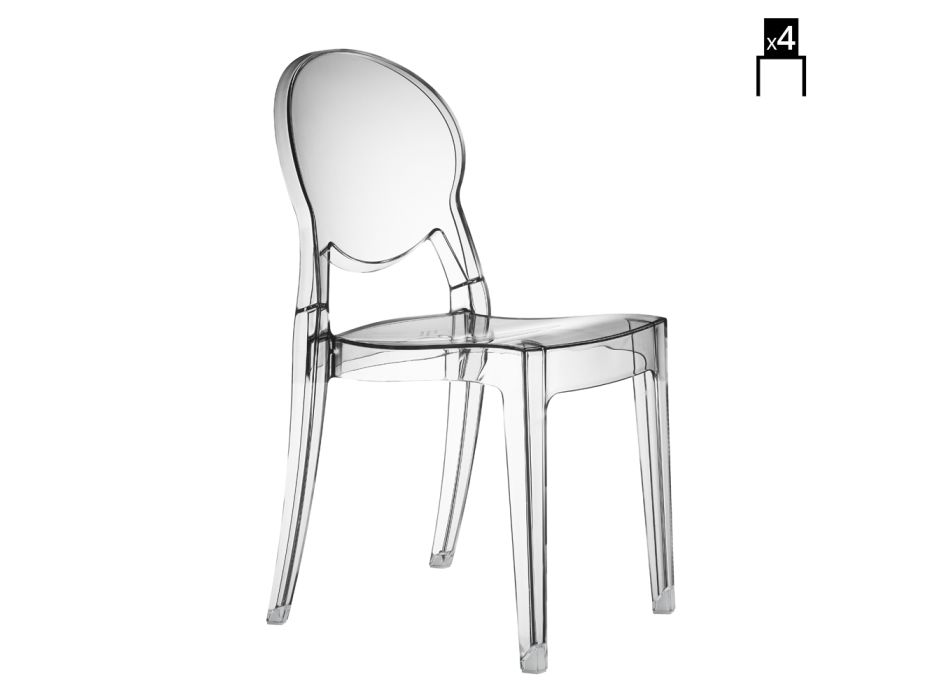 Cadeira interna ou externa em policarbonato fabricada na Itália 4 peças - gelo Viadurini