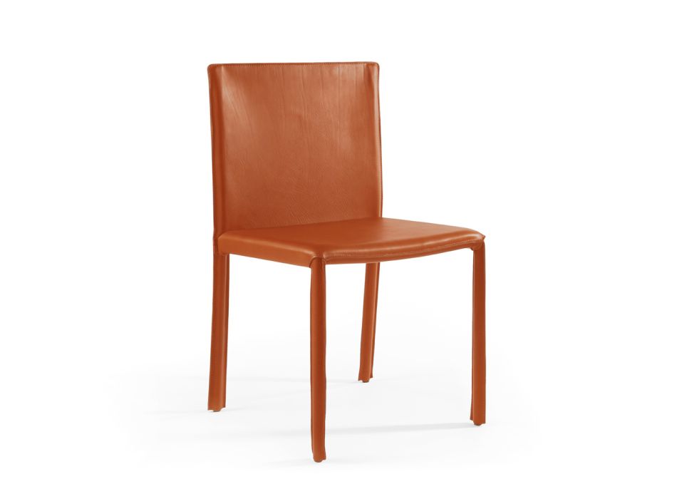 Cadeira interna revestida com couro envelhecido de flor integral fabricado na Itália - Shell Viadurini