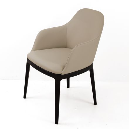 Cadeira de jantar com braços em couro Ice Color fabricado na Itália - Lyanne Viadurini