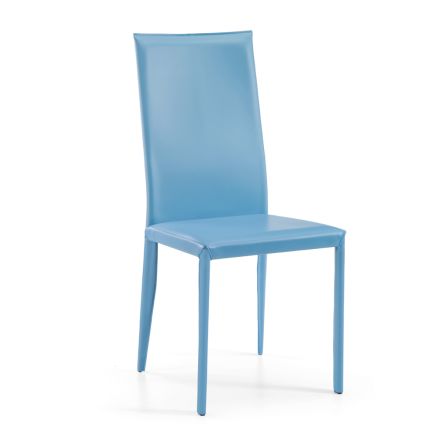 Cadeira de Jantar com Encosto Alto em Couro Azul Fabricado na Itália - Volantes Viadurini