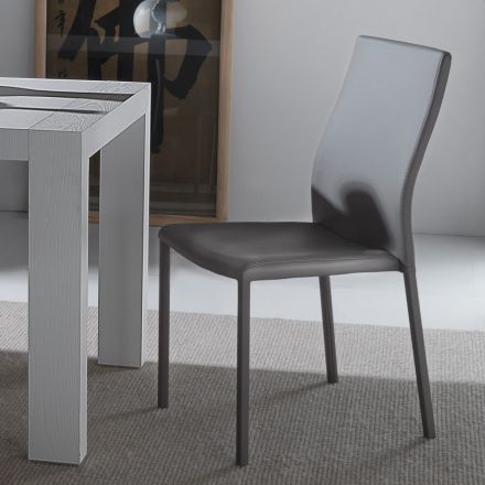 Cadeira de jantar com estrutura e assento em couro ecológico colorido, 4 peças - Alba Viadurini