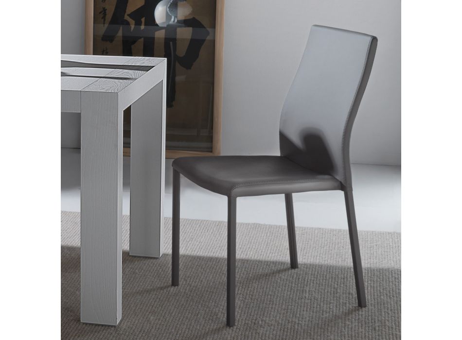 Cadeira de jantar com estrutura e assento em couro ecológico colorido, 4 peças - Alba Viadurini