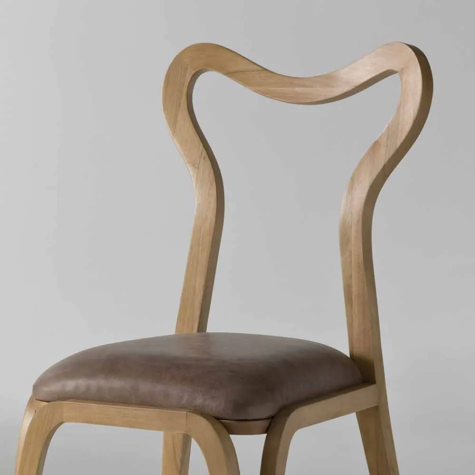 Cadeira de jantar de design moderno em madeira e couro, l.41xp.46 cm, Carol Viadurini