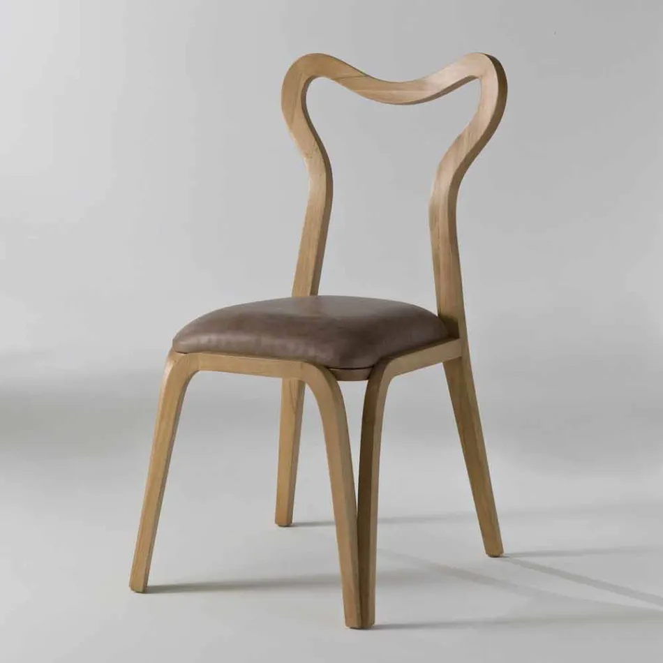 Cadeira de jantar de design moderno em madeira e couro, l.41xp.46 cm, Carol Viadurini
