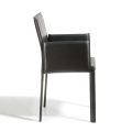 Cadeira de jantar design com braços estofada em couro Made in Italy - Tara