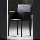 Cadeira de jantar design com braços estofada em couro Made in Italy - Tara Viadurini