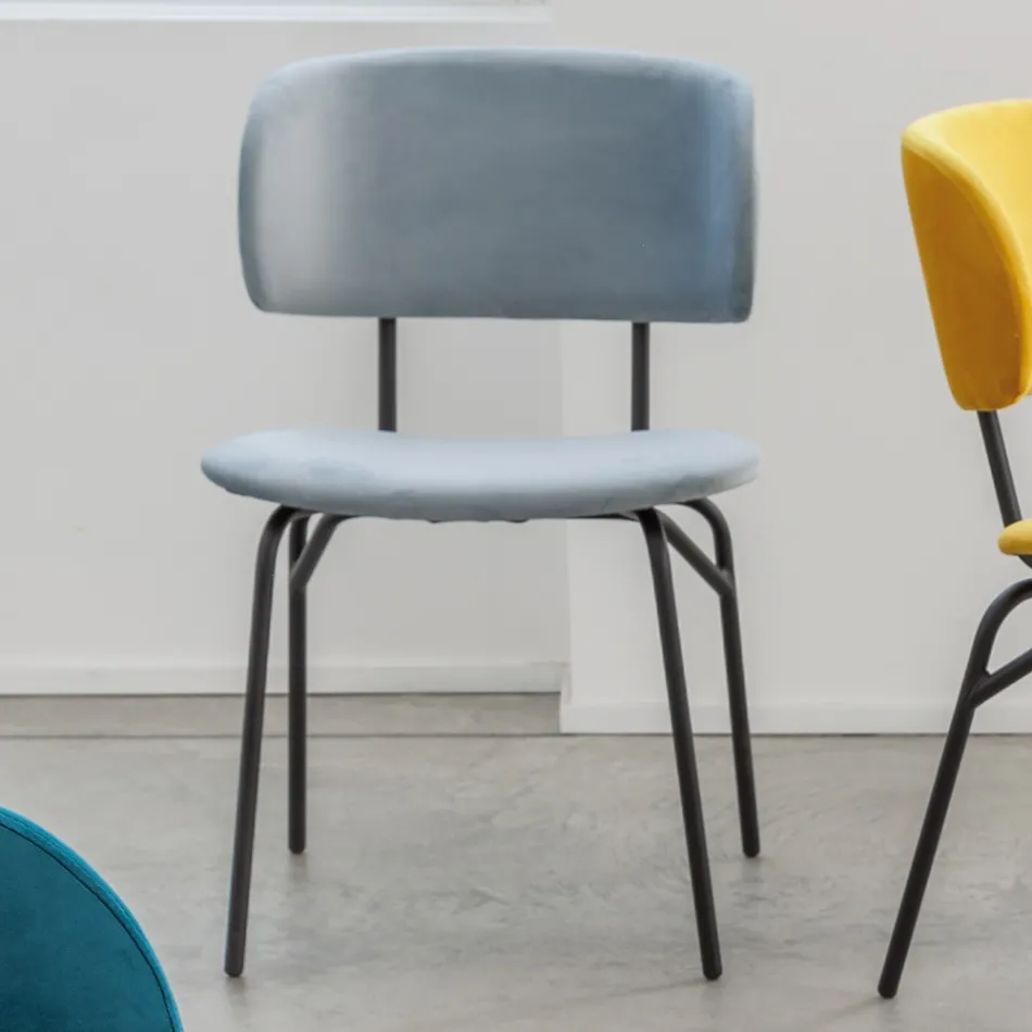 Cadeira de jantar em metal e veludo resistente a manchas, 2 peças - Valnerina Viadurini