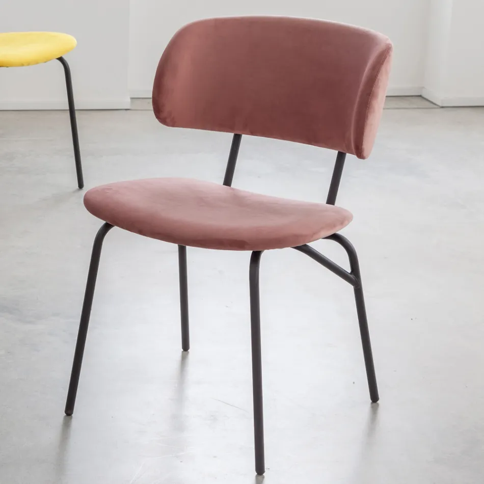 Cadeira de jantar em metal e veludo resistente a manchas, 2 peças - Valnerina Viadurini