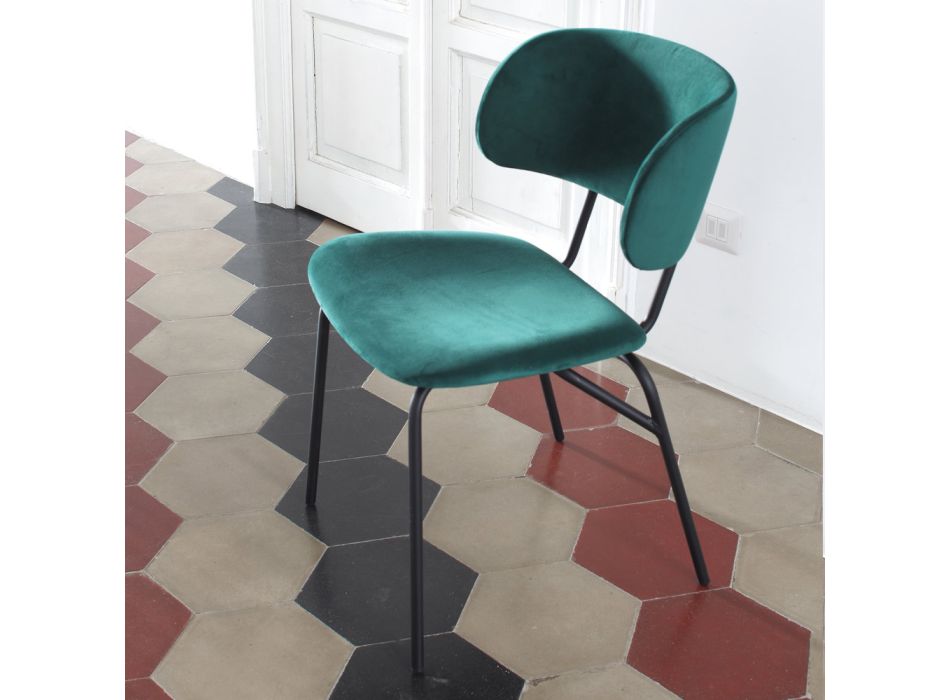 Cadeira de jantar em metal e veludo resistente a manchas, 2 peças - Valnerina Viadurini