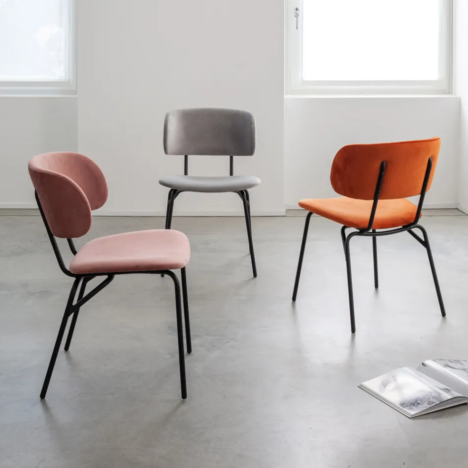 Cadeira de jantar em metal e veludo resistente a manchas, 2 peças - Valnerina Viadurini