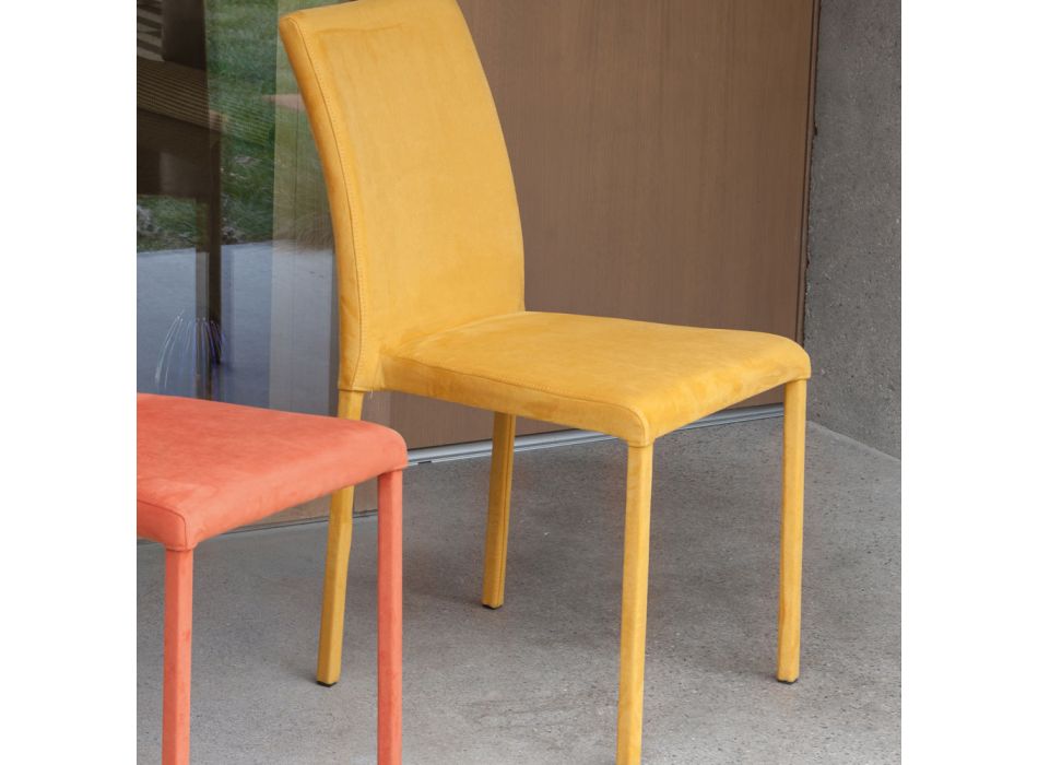 Cadeira de jantar de metal revestida em econabuk colorido, 4 peças - Anita Viadurini