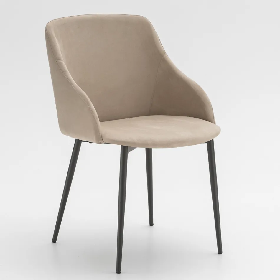 Cadeira de jantar de metal revestida em microfibra fabricada na Itália - Suzanne Viadurini