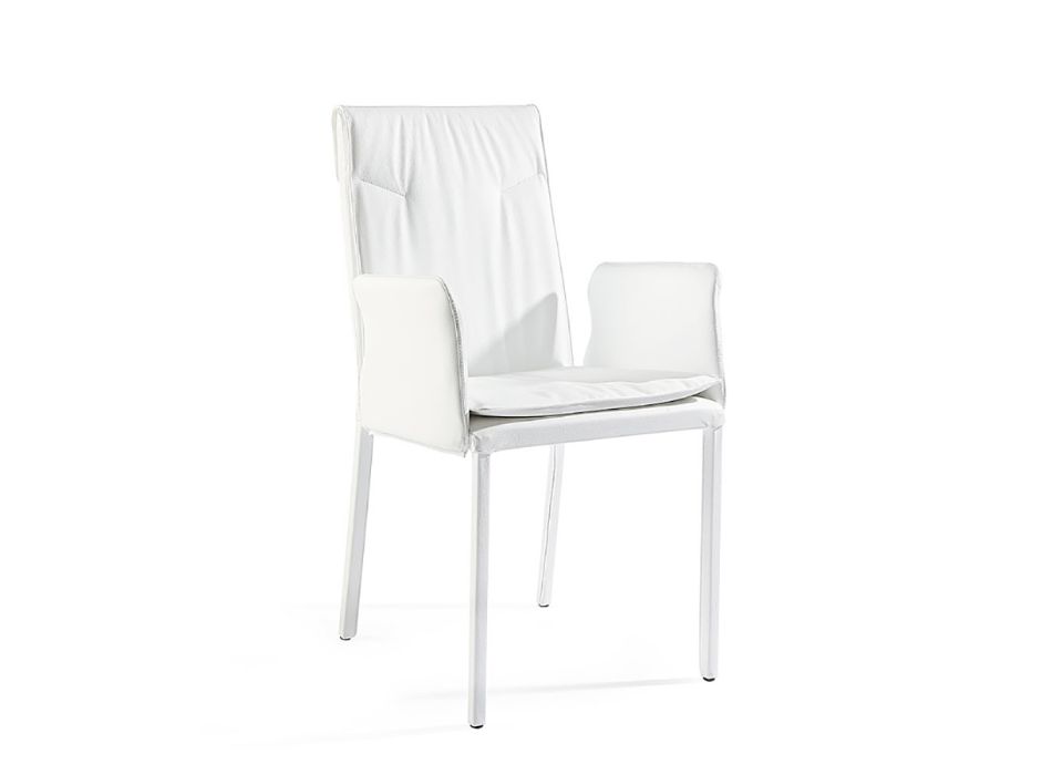 Cadeira de sala com braços em couro branco Made in Italy - Casetta Viadurini