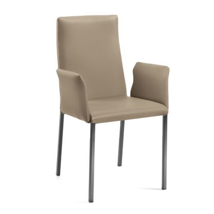 Cadeira de sala com braços em couro cinza fabricado na Itália - Jardim Viadurini