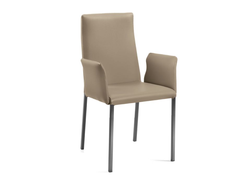 Cadeira de sala com braços em couro cinza fabricado na Itália - Jardim Viadurini