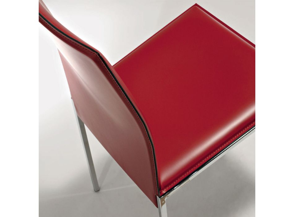 Cadeira de sala de estar de design em metal cromado e couro regenerado - Gautier Viadurini