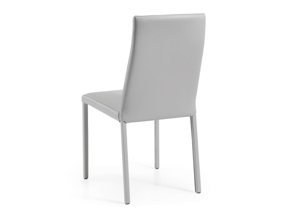 Cadeira de sala em couro cor pérola fabricada na Itália - Jardim Viadurini