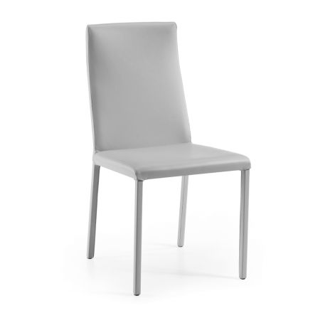 Cadeira de sala em couro cor pérola fabricada na Itália - Jardim Viadurini
