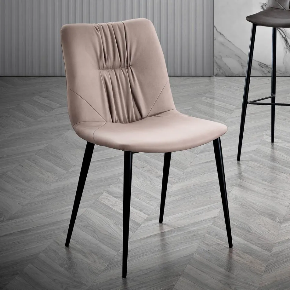 Cadeira de Sala em Tecido de Fibra com Efeito Couro e Metal Fabricado na Itália - Gohan Viadurini