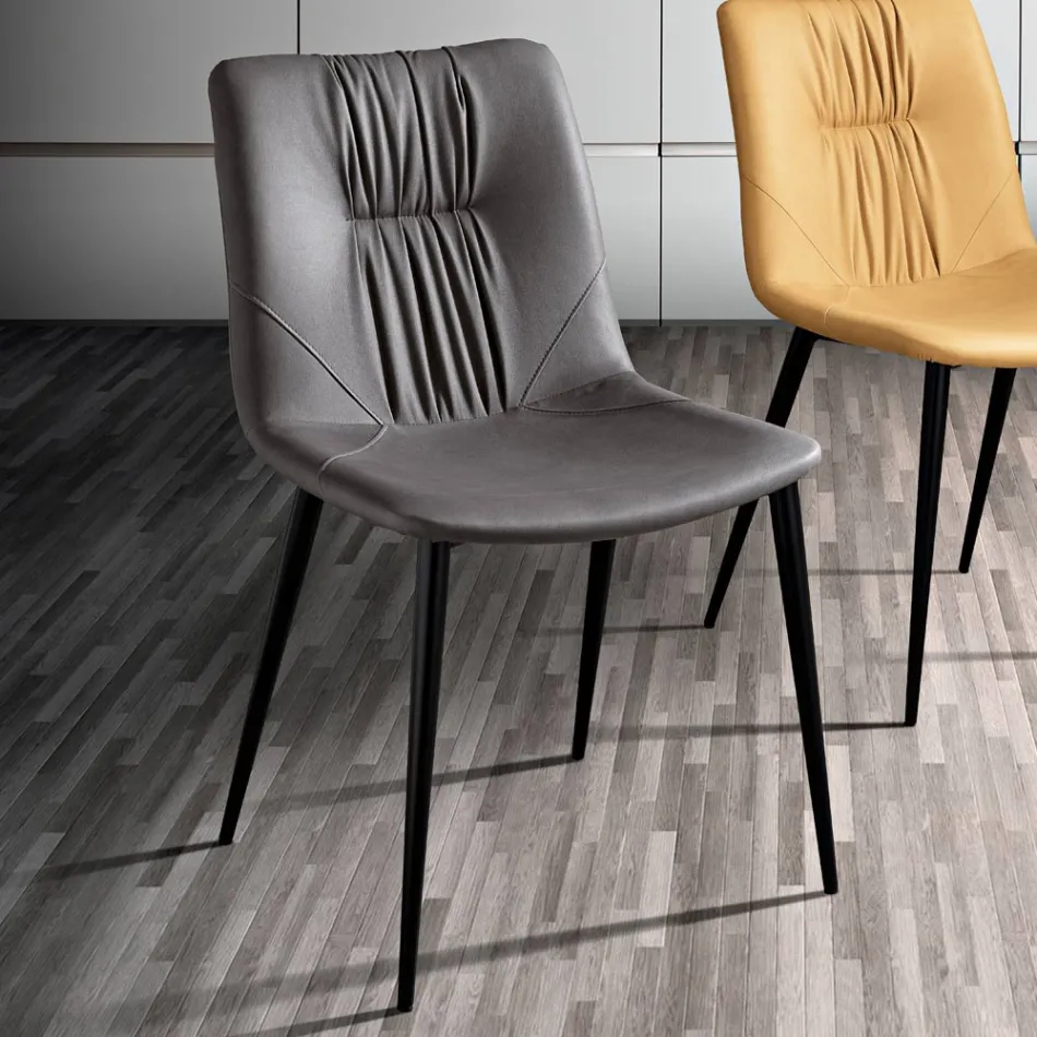 Cadeira de Sala em Tecido de Fibra com Efeito Couro e Metal Fabricado na Itália - Gohan Viadurini