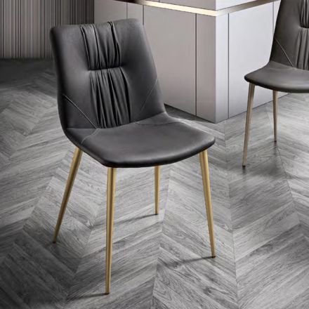 Cadeira de Sala em Tecido de Fibra com Efeito Couro e Metal Fabricado na Itália - Gohan Viadurini