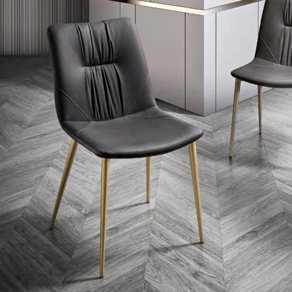 Cadeira de Sala em Tecido de Fibra com Efeito Couro e Metal Fabricado na Itália - Gohan Viadurini