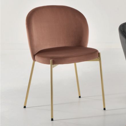 Cadeira Sala em Veludo Estofado e Metal Dourado 4 Peças - Assunta Viadurini