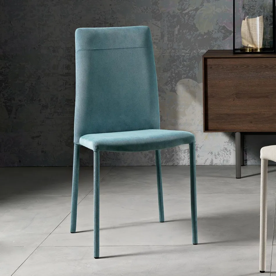 Cadeira de sala totalmente estofada em tecido Made in Italy - Lorelai Viadurini