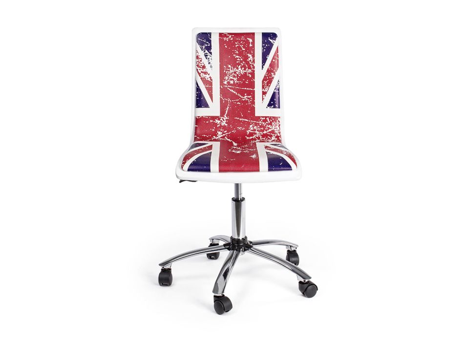 Cadeira giratória de escritório em aço e couro ecológico com estampa de bandeira - Lollo Viadurini