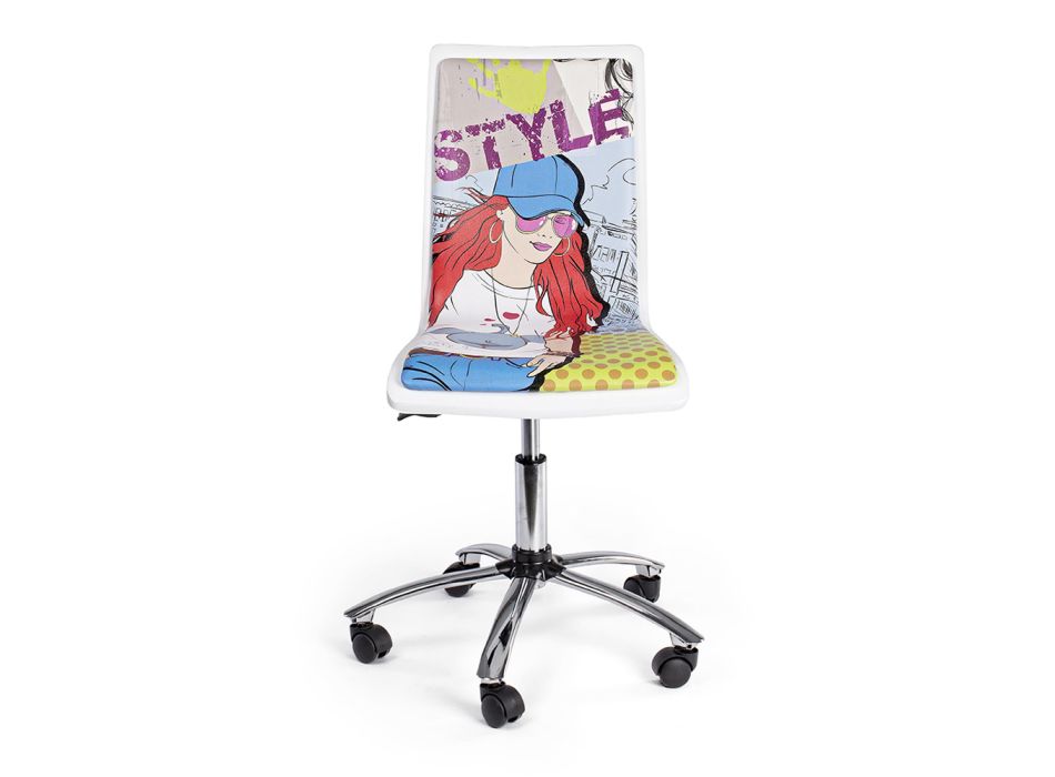 Cadeira de escritório giratória em aço e couro ecológico com estampa de papelão - Lollo Viadurini