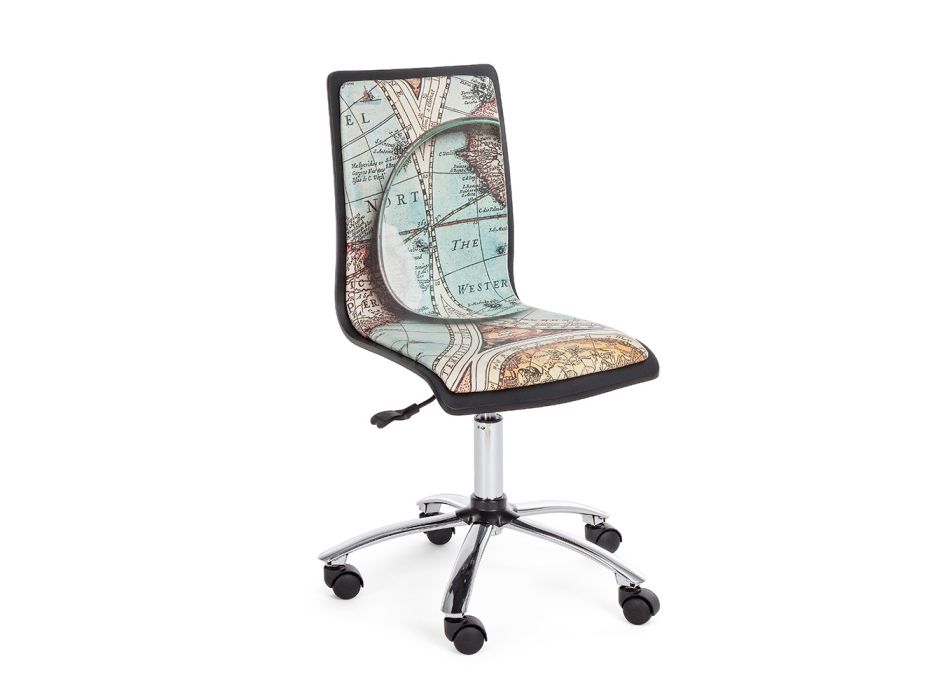Cadeira giratória de escritório em aço e couro ecológico com impressão de mapa - Lollo Viadurini