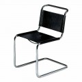 Cadeira de escritório de couro com estrutura de aço cromado Made in Italy - Elite