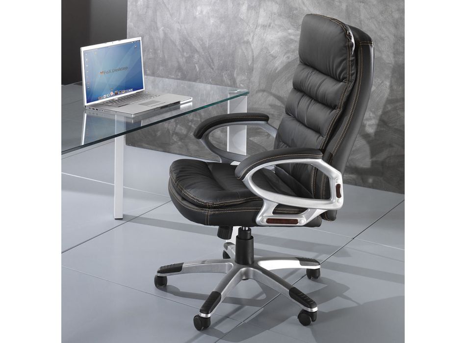 Cadeira de escritório em couro sintético com rodas - Antimônio Viadurini