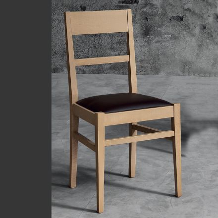 Cadeira de cozinha de design em madeira de faia e assento em couro ecológico - Davina Viadurini