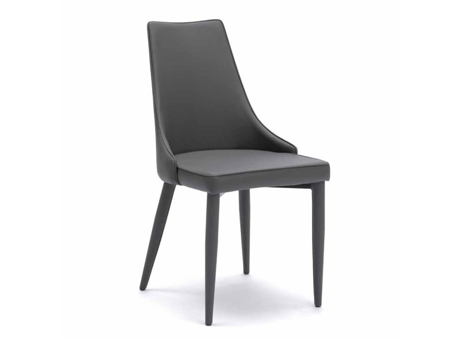 Cadeira de design moderno estofada em imitação de pele cinza Carolina, 4 pedaços Viadurini