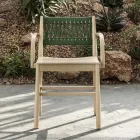 Cadeira Luxo com Braços em Faia Branqueada e Corda Made in Italy - Nora Viadurini