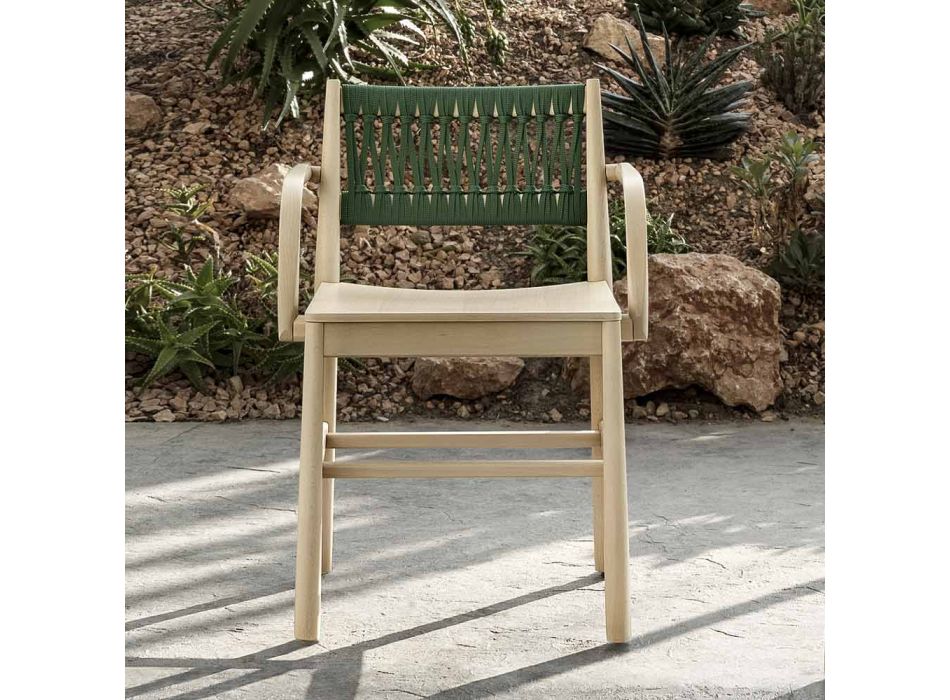Cadeira Luxo com Braços em Faia Branqueada e Corda Made in Italy - Nora Viadurini