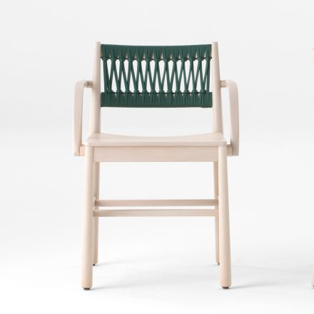 Cadeira Luxo com Braços em Faia Branqueada e Corda Made in Italy - Nora Viadurini