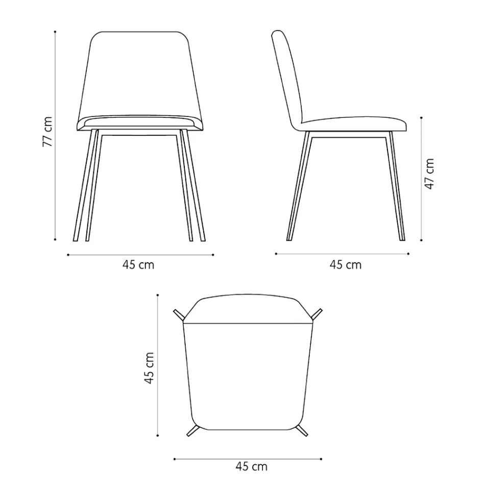 Cadeira de couro luxuosa com pernas de metal fabricada na Itália, 2 peças - Molde Viadurini