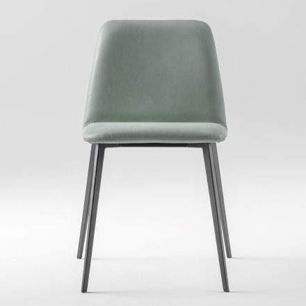 Cadeira de couro luxuosa com pernas de metal fabricada na Itália, 2 peças - Molde Viadurini