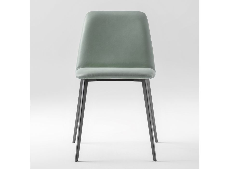 Cadeira de couro luxuosa com pernas de metal fabricada na Itália, 2 peças - Molde Viadurini