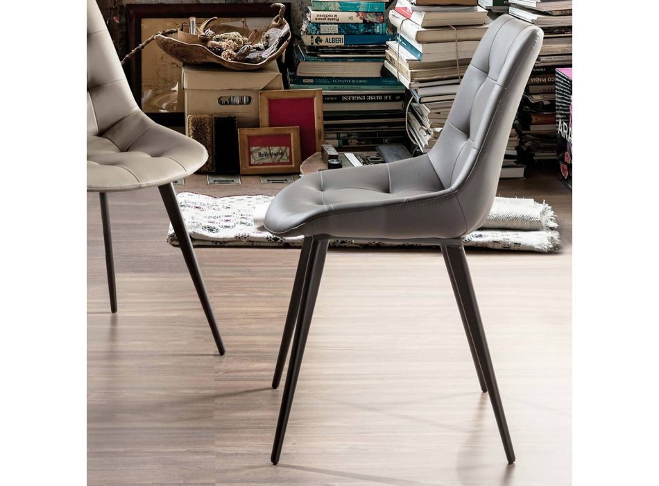 Cadeira estofada para sala de jantar em couro sintético com pernas pretas, 2 peças - Edda Viadurini
