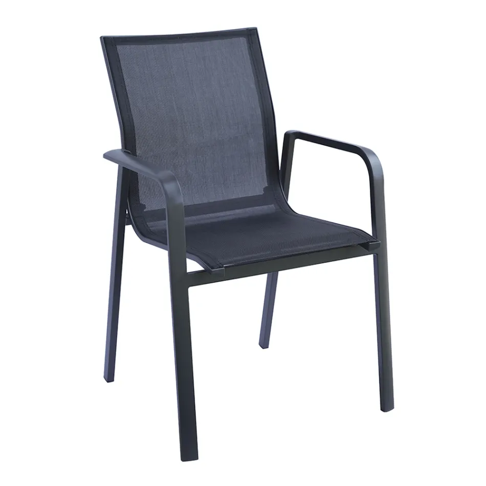 Cadeira empilhável com braços em alumínio e textilene branco ou cinzento - Greenstyle Viadurini