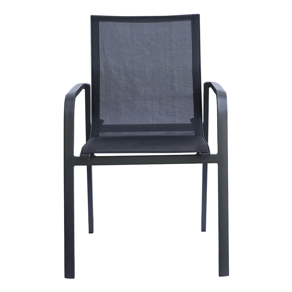 Cadeira empilhável com braços em alumínio e textilene branco ou cinzento - Greenstyle Viadurini