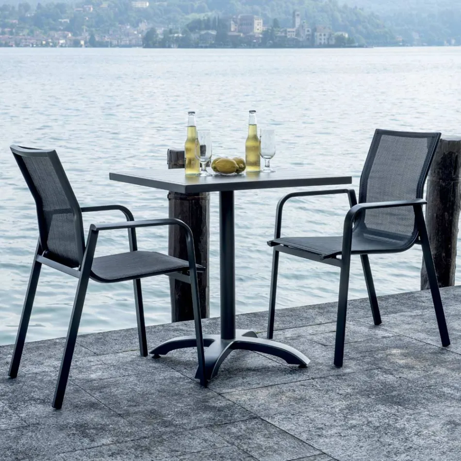 Cadeira empilhável com braços em alumínio e textilene branco ou cinzento - Greenstyle Viadurini