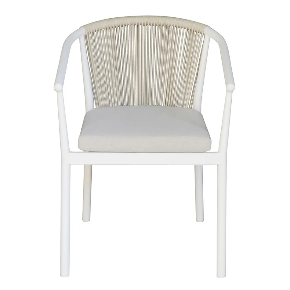 Cadeira empilhável com assento de alumínio com almofada e encosto de corda - Aria Viadurini